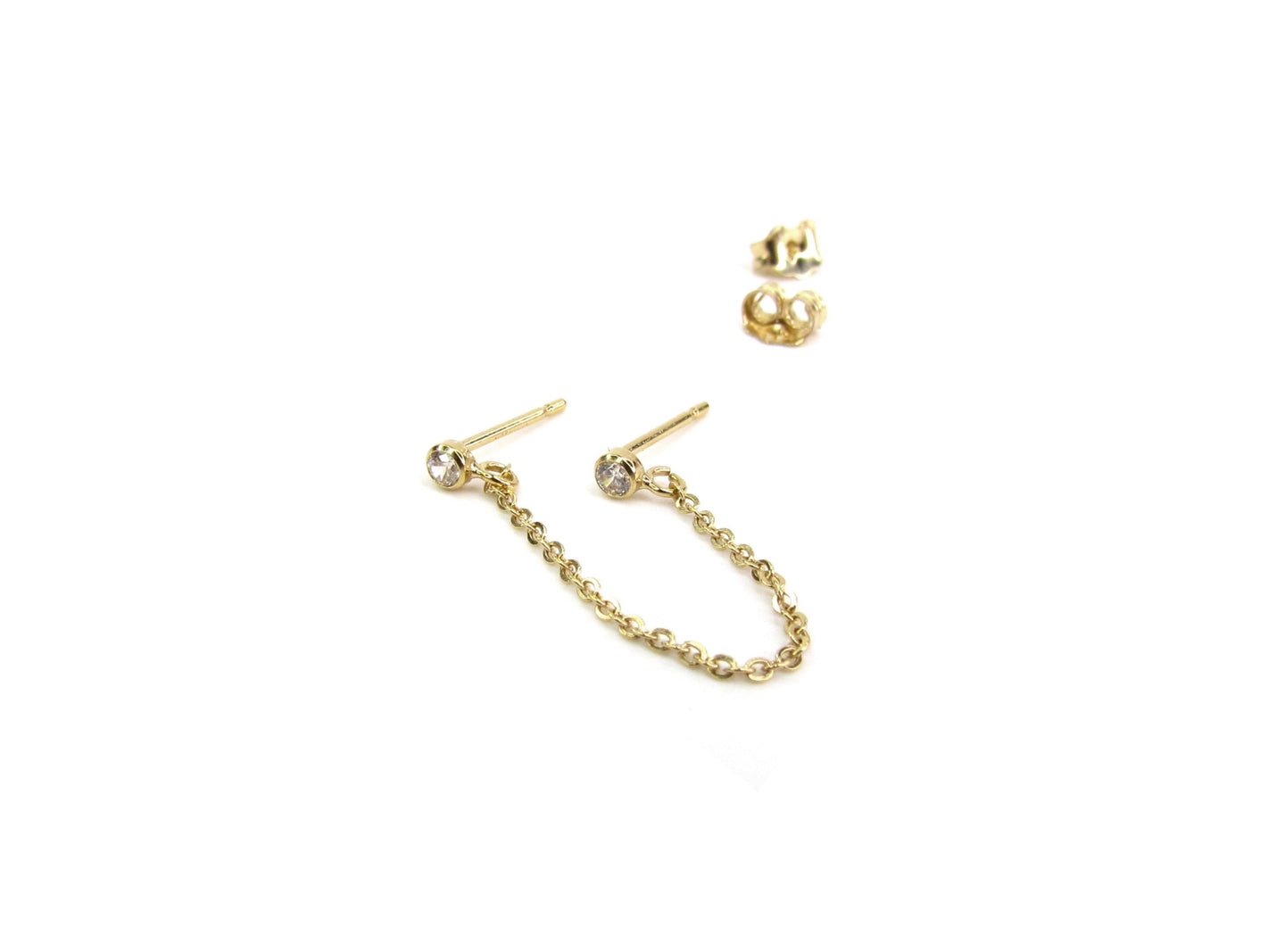 Double CZ Handcuff Chain Earrings | 14K Gold Filled